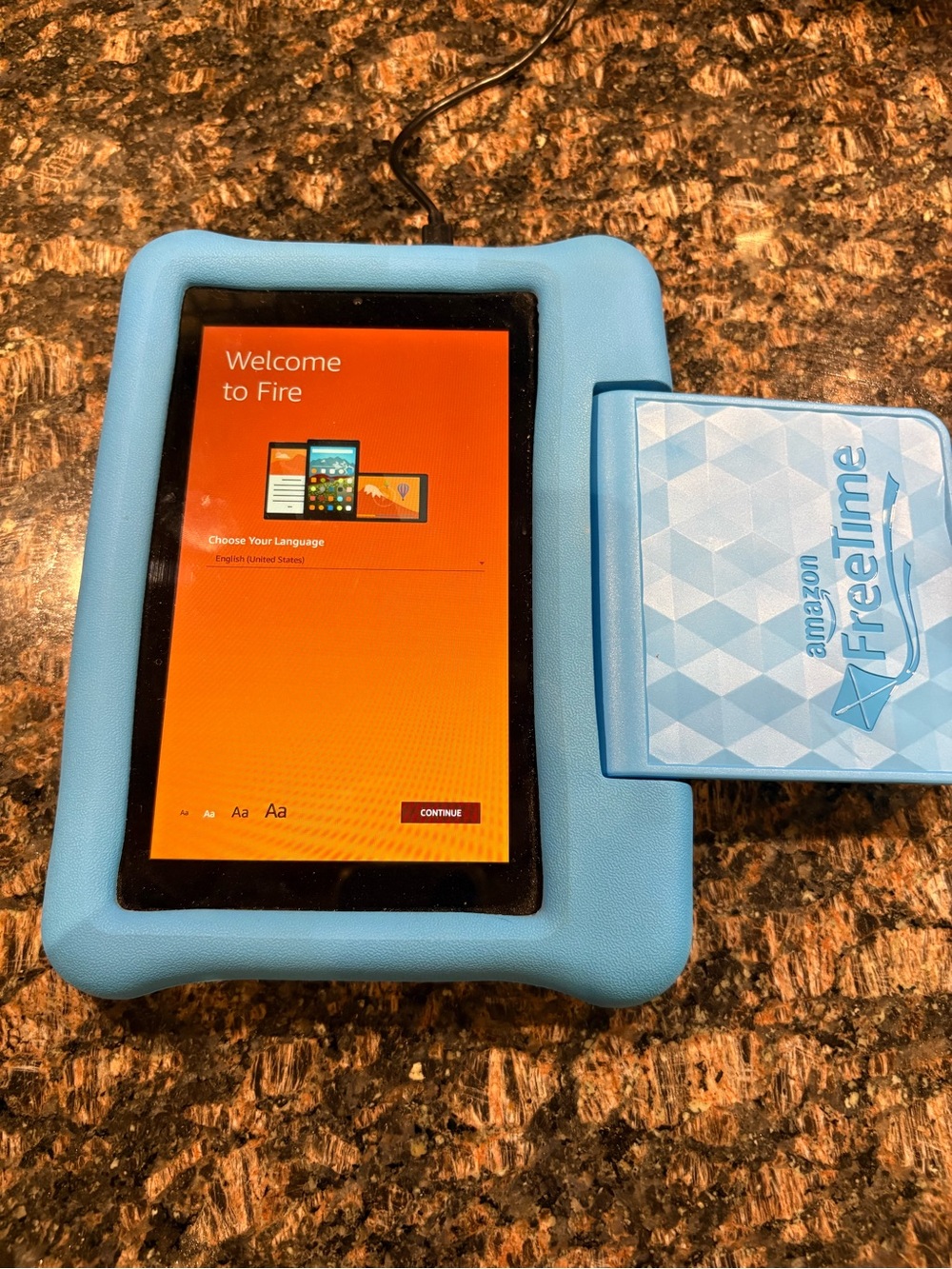 Amazon Fire Tablet with Light Blue Protective Case
